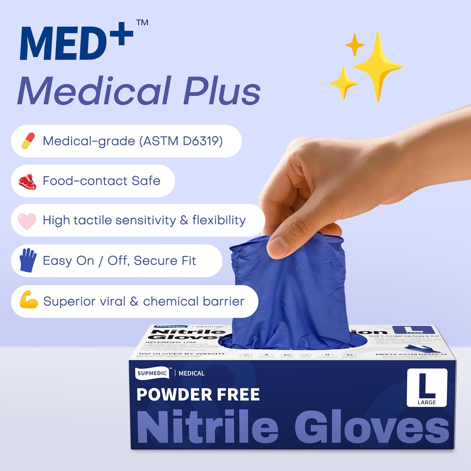 Nitrile Exam Gloves, 4 Mil 1000 Ct, Powder-Free Latex-Free Cooking Food-Safe Disposable Medical Gloves, Blue Violet