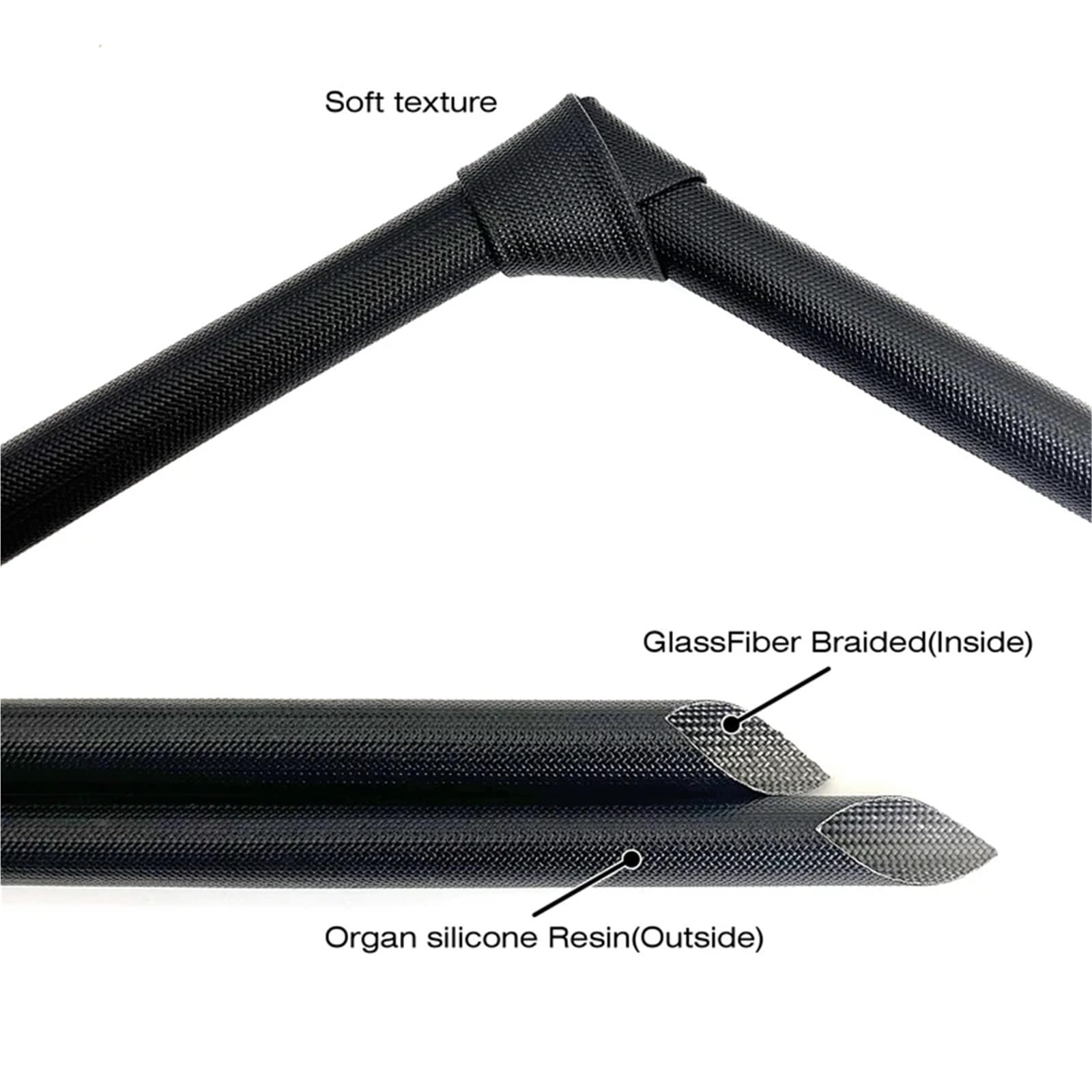 Manguito de Alambre Trenzado de Fibra de Vidrio Resistente al Fuego for aislar Cables y tuberías.(Black,10mm,10M)