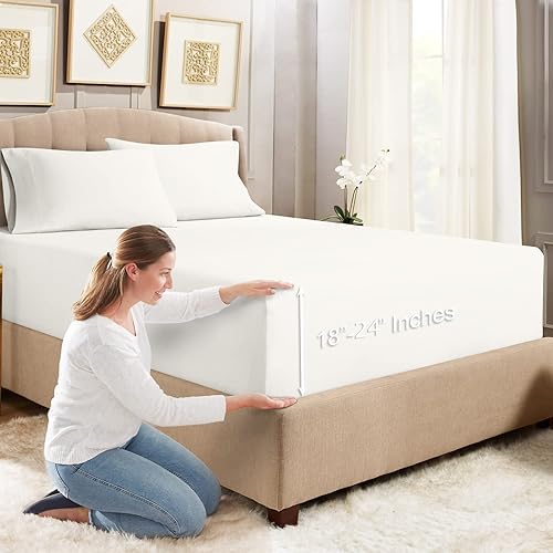 Empyrean Bedding - Sábanas bajeras tamaño Queen, con sábana de cajón extra profunda Juego de sábanas bajeras extra profundas, de 24 pulgadas, con 2