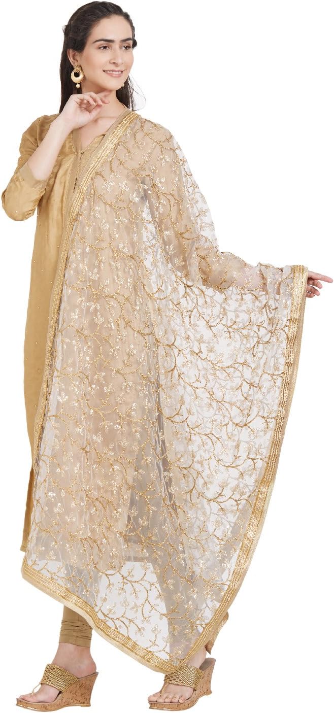 未使用新品タグ付き! matta DUPATTA Dupatta Bazaar Woman's Peach & Gold Embroidered Net Dupatta
