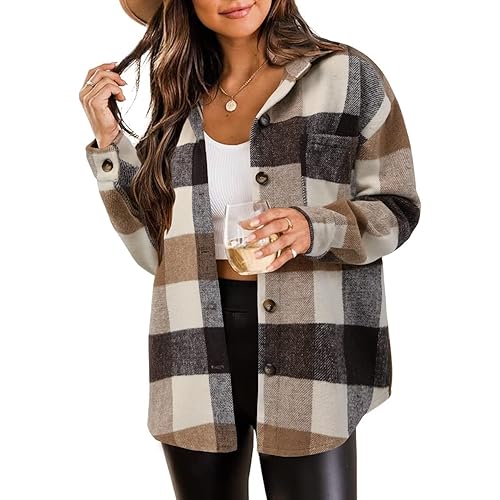 ZOLUCKY Womens Casual Plus Size Shacket Jacket Long Sleeve Button Down Shirts Blouses Tops