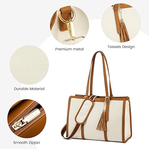 Miniatura 8 de LOVEVOOK Bolsa de lona ligera para laptop de 15.6 pulgadas para mujer, bolsa de computadora de gran capacidad con bolso de mano para negocios,