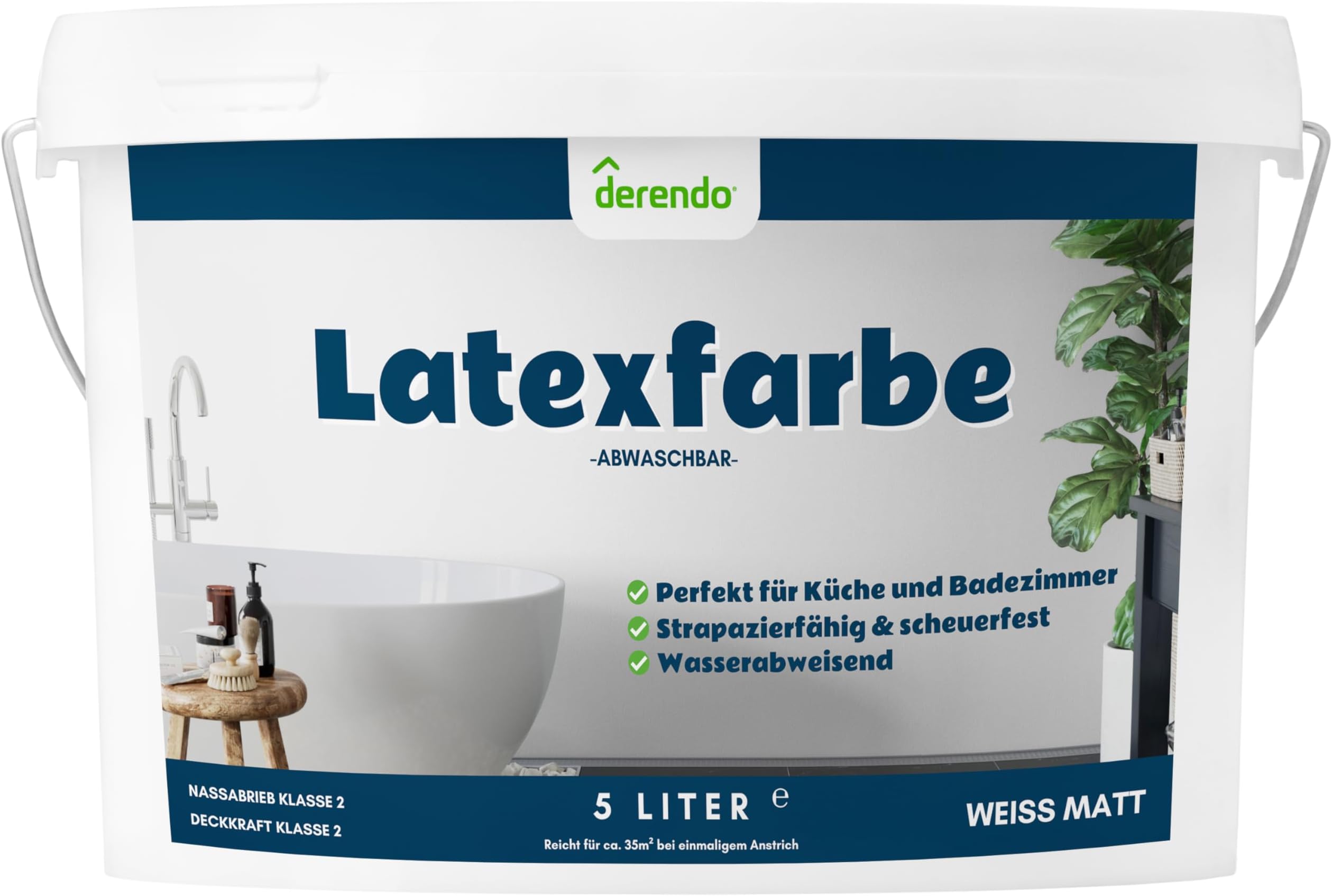 derendo Latexfarbe weiß matt abwaschbar 5 Liter für Innen küche streichen badezimmer streichen