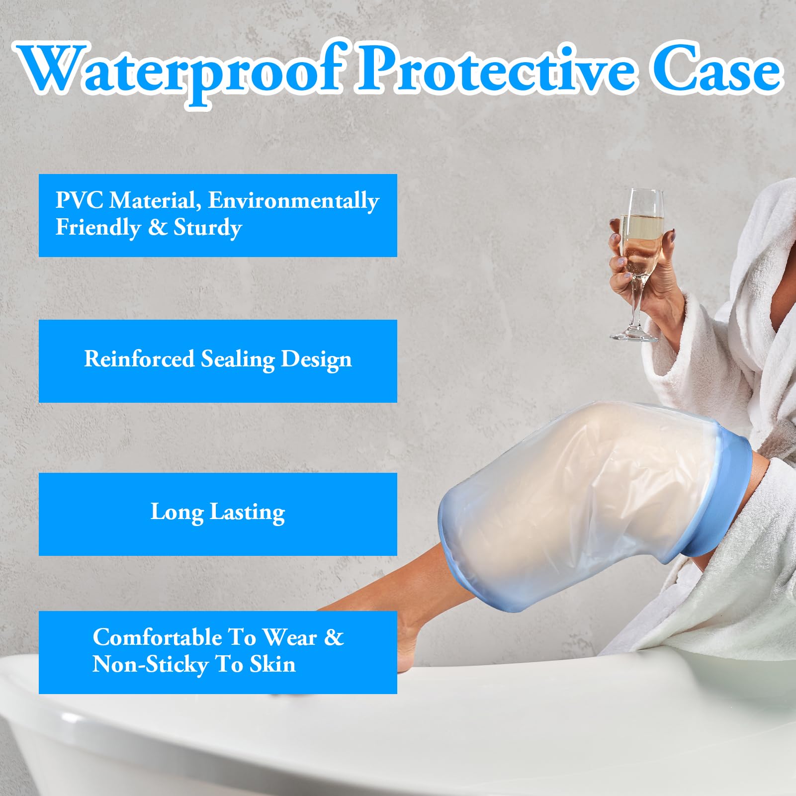Blu Impermeabile Gesso Protezione Ginocchia, Protezione Gesso Impermeabile Gamba, Protezione Gamba Durante il bagno, Riutilizzabile, Benda, Protezione Doccia Piedi per Gambe rotte,