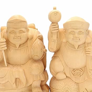 木彫二福神像(大黒天・恵比寿) Amazon｜仏像 恵比寿大黒 二福神 恵比寿様 大黒様 木彫り 福の神