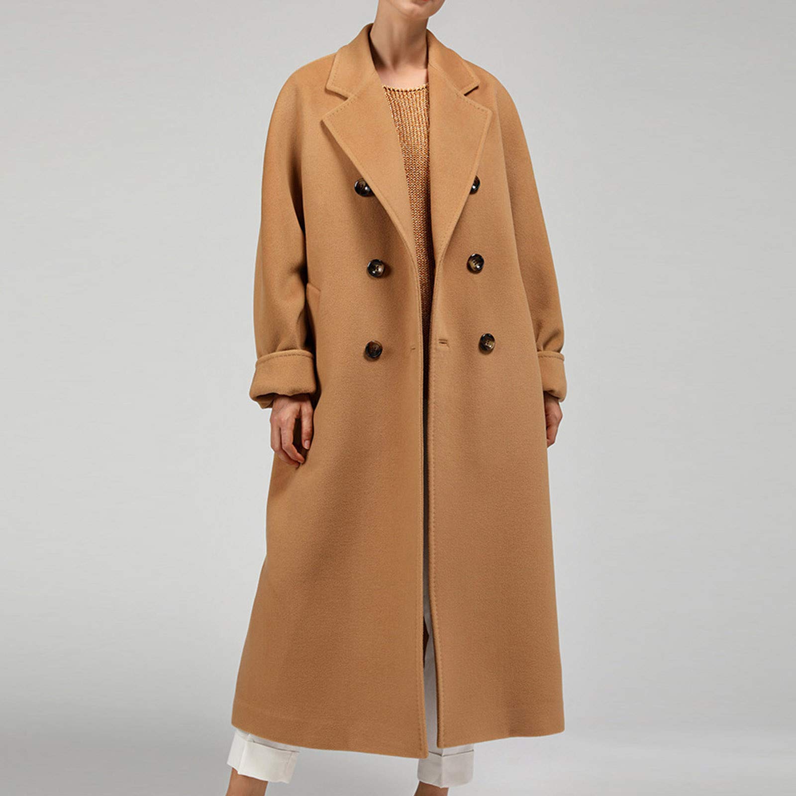Lapel Slim Fit długi płaszcz damski płaszcz trencz odzież wierzchnia wiatrówka płaszcz damski płaszcz zimowy, Khaki, M