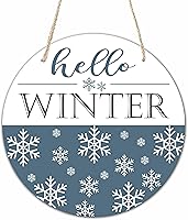 WeMaison 10" Hello Winter Welcome Wooden Sign with Rope - Round Hanging Plaque for Front Door, Porch, Farmhouse Home Decor (Snow Design)