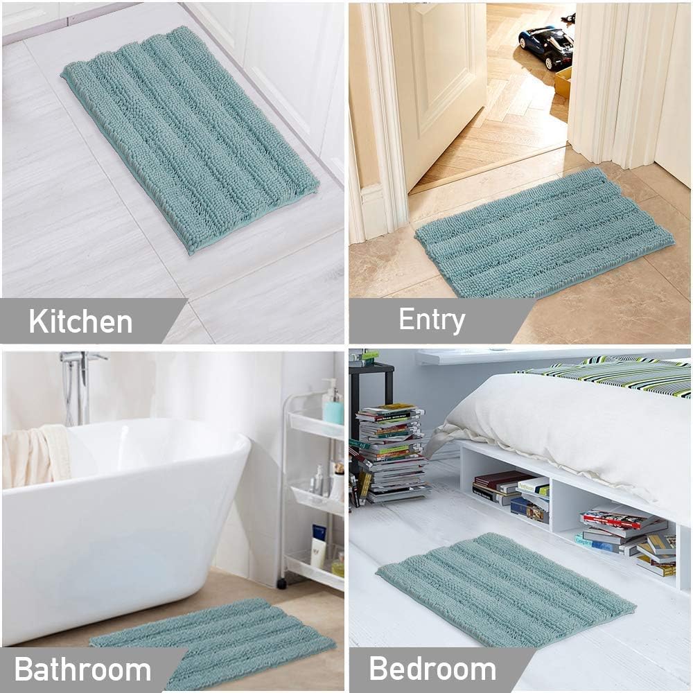 Turquoize Chenille Bath Rug Bundle Order Bath Runner 47" X 17" and Bath Toilet Rug Set 32" x 20"/20" x 20" Duckeggshell Blue