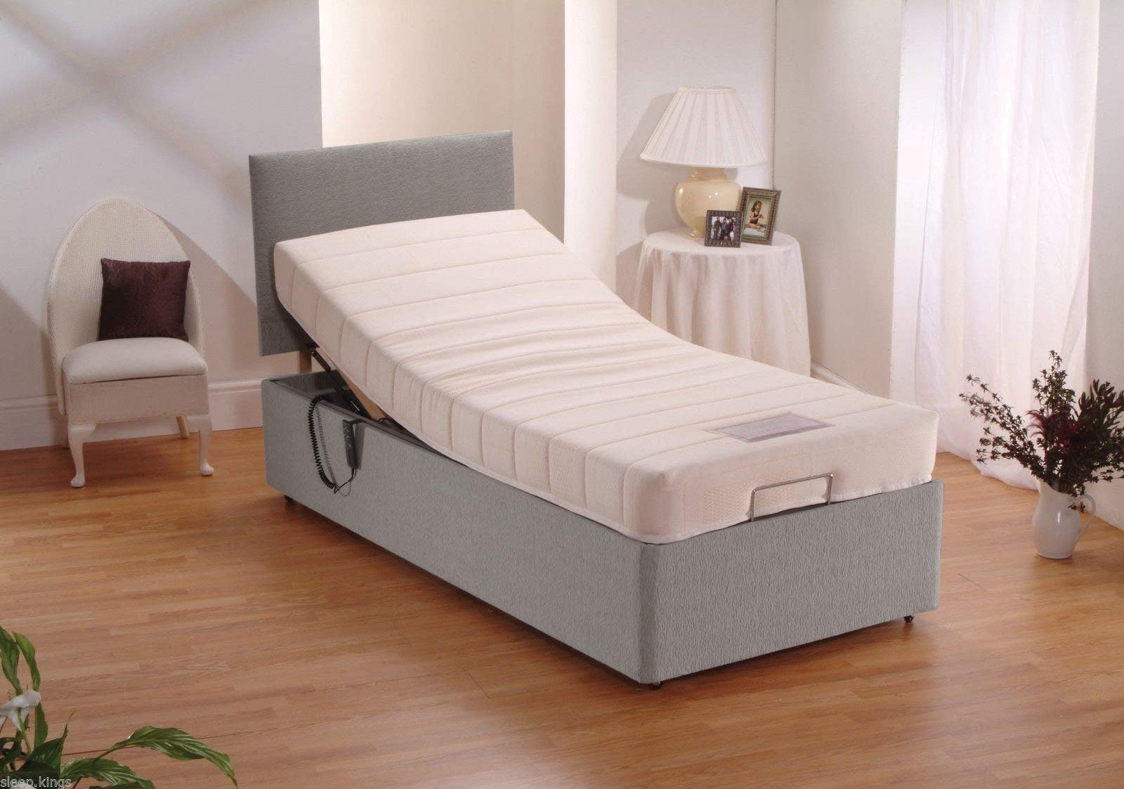 sleepkings Adjustable Electric Bed + FREE Matching Headboard & Memory Foam Mattress Bed With 3 YEARS GUARANTEE (Steel Chenille, 3ft Single)