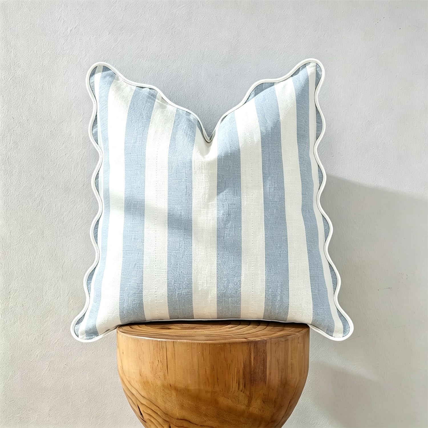Scalloped Throw Pillow Covers Big Stripe (Baby Blue, 18x18 Inch) image 3