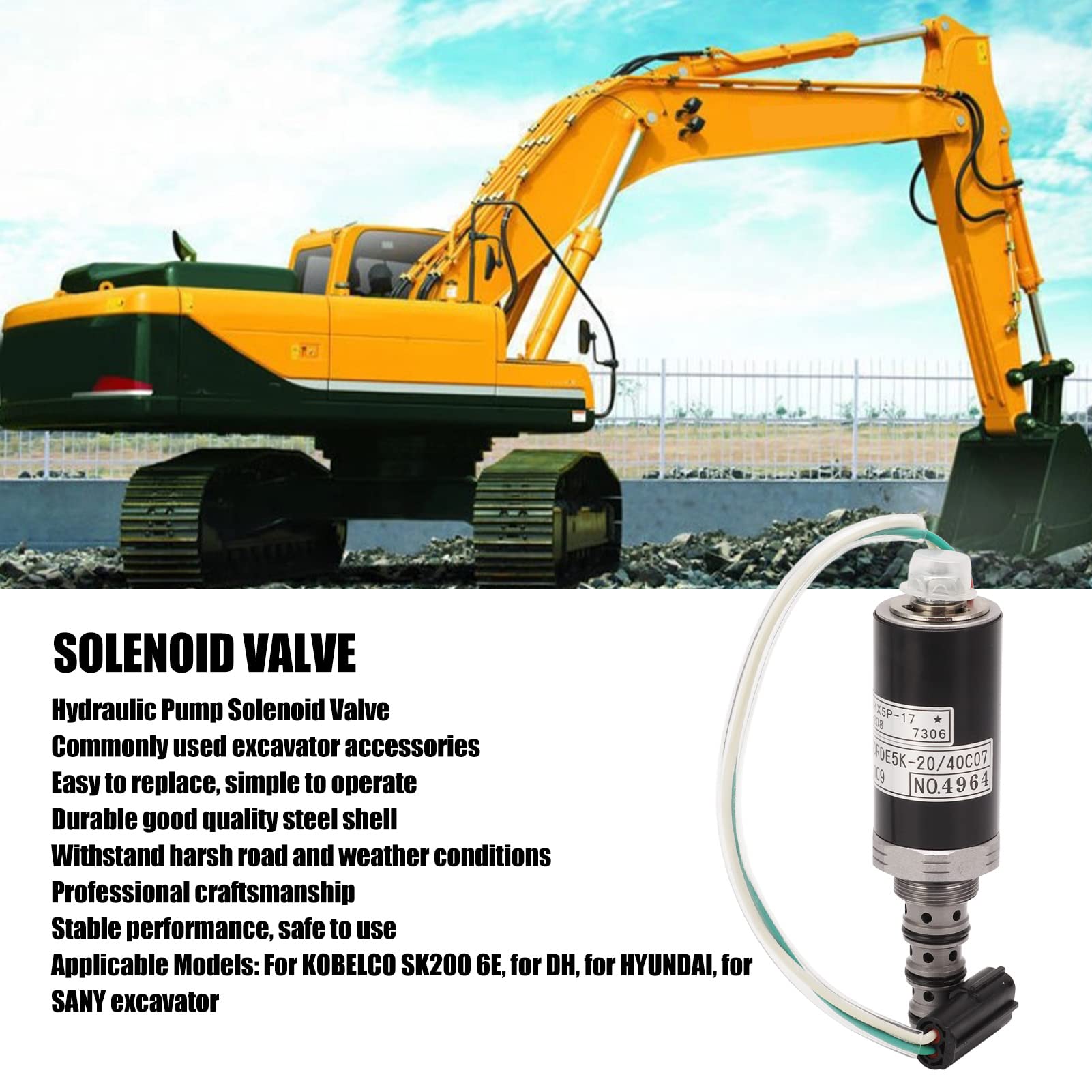 Zawór Elektromagnetyczny Pompy Hydraulicznej - KDRDE5K 20 40C07 109 SKX5P 17 208 - Kompatybilny Z Koparką KOBELCO SK200 6E