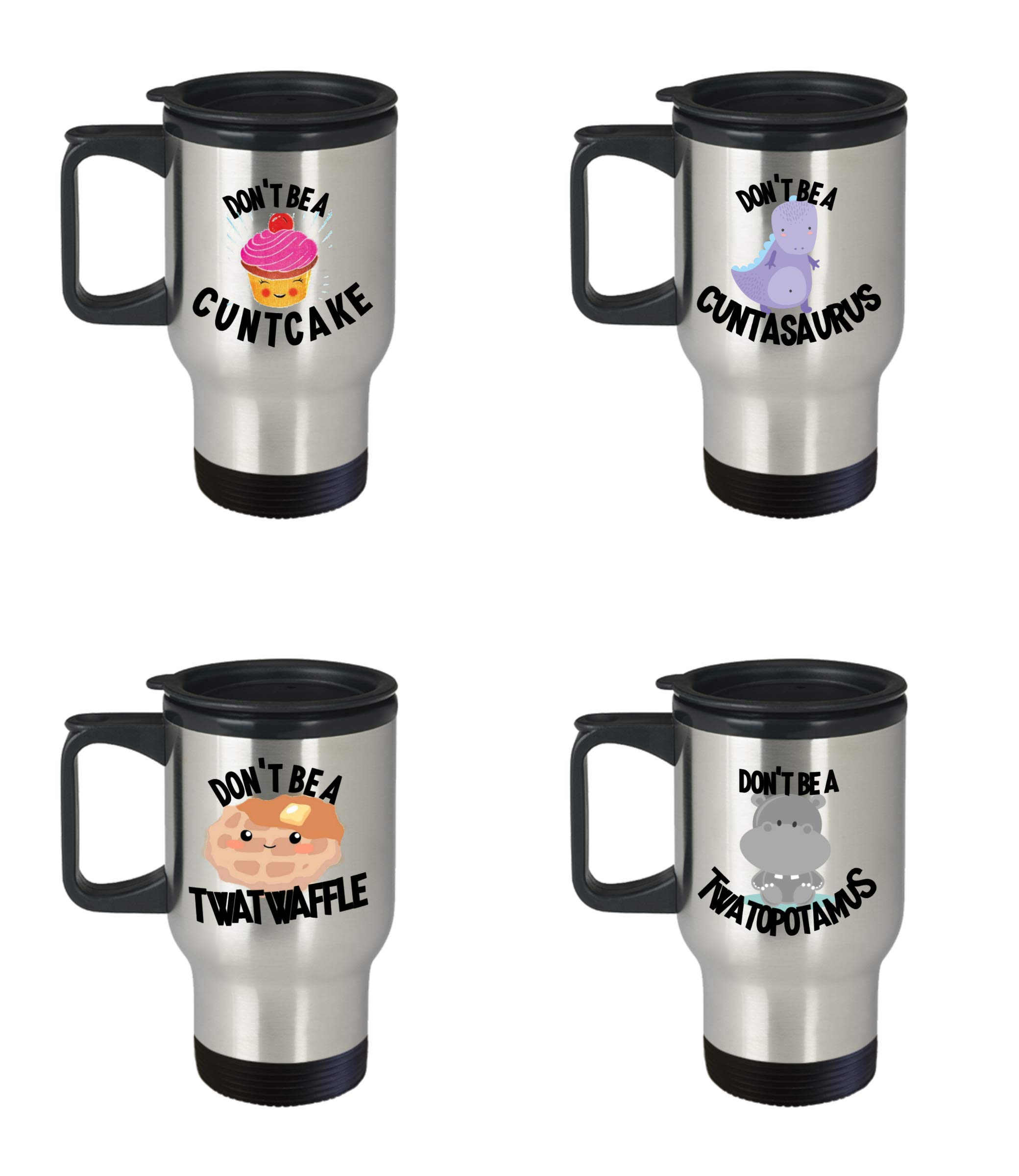 Don't Be a Cuntasaurus Twatwaffle Cuntcake and Twatopotamus Travel Mug Twat Gag Gift Set for Women Best Friend Birthday Funny Cute Coffee and Tea Mugs