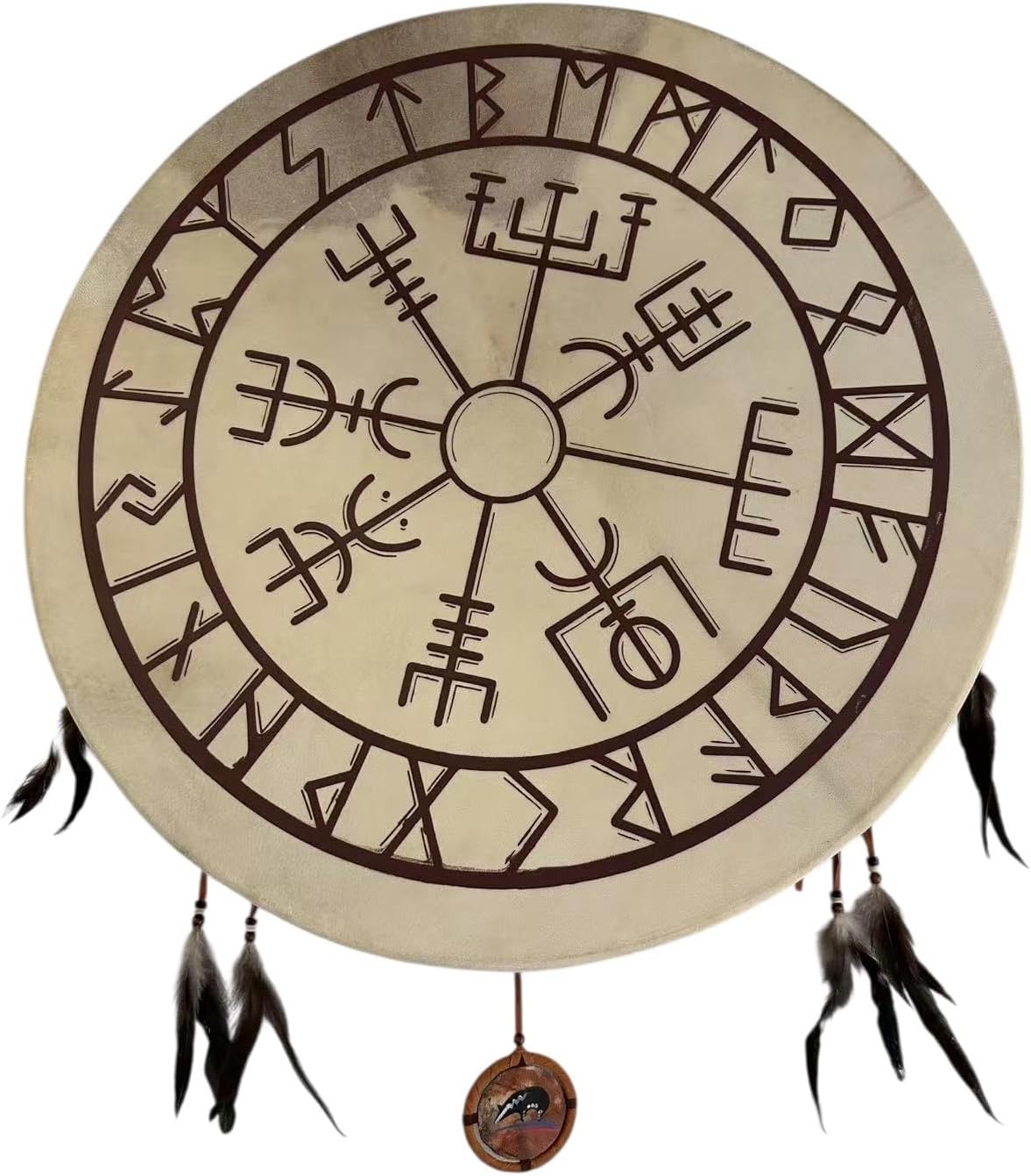 Handmade Terre Viking Shaman Drum with Feather – 16'' or 20'' Goat Skin Frame Drum (16 inch)