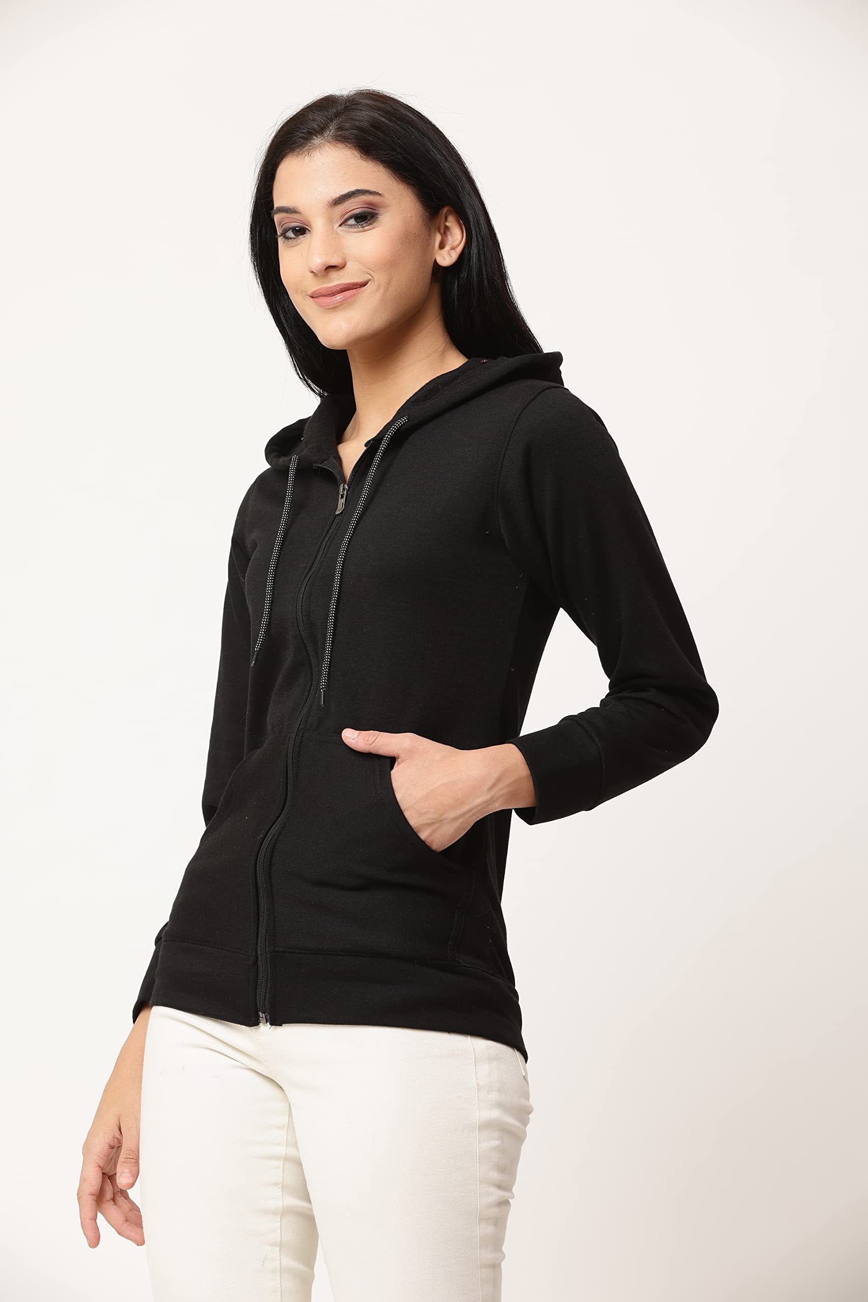 RRAVAYKI Women's Fleece Zipper Loose Fit Hoodie Jacket (Black, Medium) 1