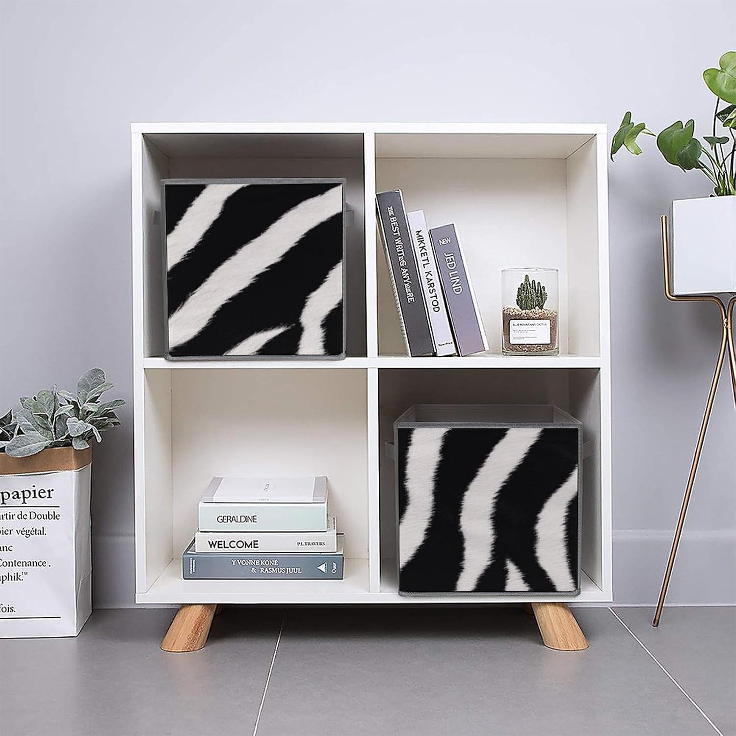 Zebra Animal Storage Cubes Set of 6 Storage Bins with Handles Collapsible Storage Basket Fabric Storage Box for Shelves Large Closet Shelf Organizer for Organization 11 Inch