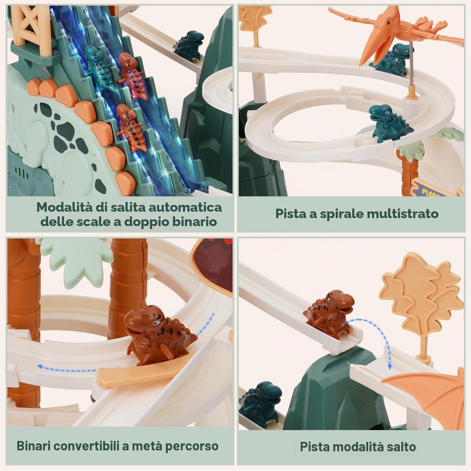 Pista da Corsa Giocattolo Dinosauro Arrampicata Scale Giocattolo Doppio Loop Scivolo per Bambini con Musica Luce Intelligenza Puzzle Educativo Playset per Bambini Ragazzi Ragazze