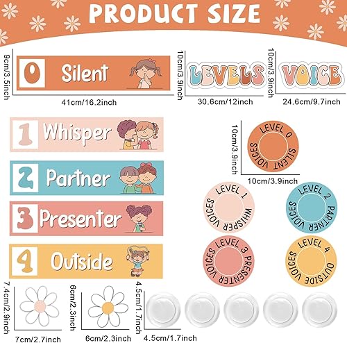 Miniatura 2 de Groovy Hippie - Póster de nivel de voz con 5 luces de disco retro hippie, pantalla de nivel de ruido, suministros educativos, monitor de ruido para