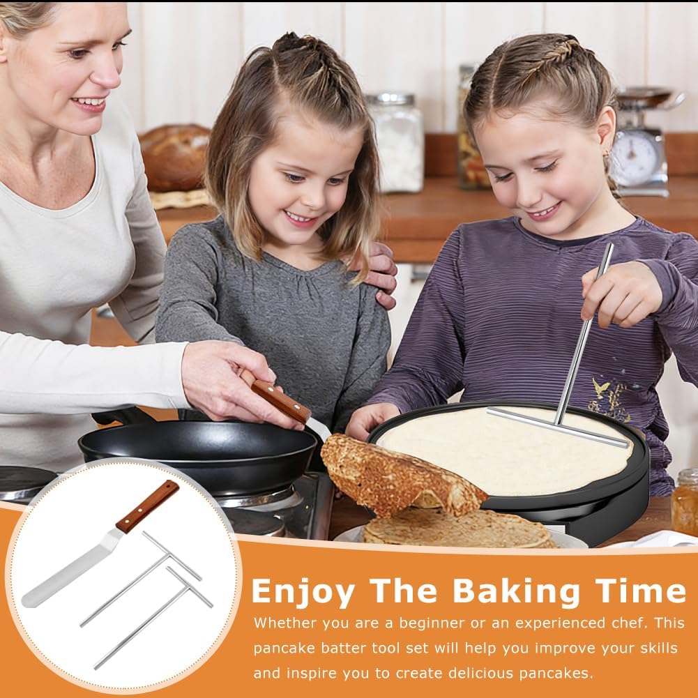 Crepe Spreader and Spatula Kit,Stainless 3 Pack Steel Pancake Tool