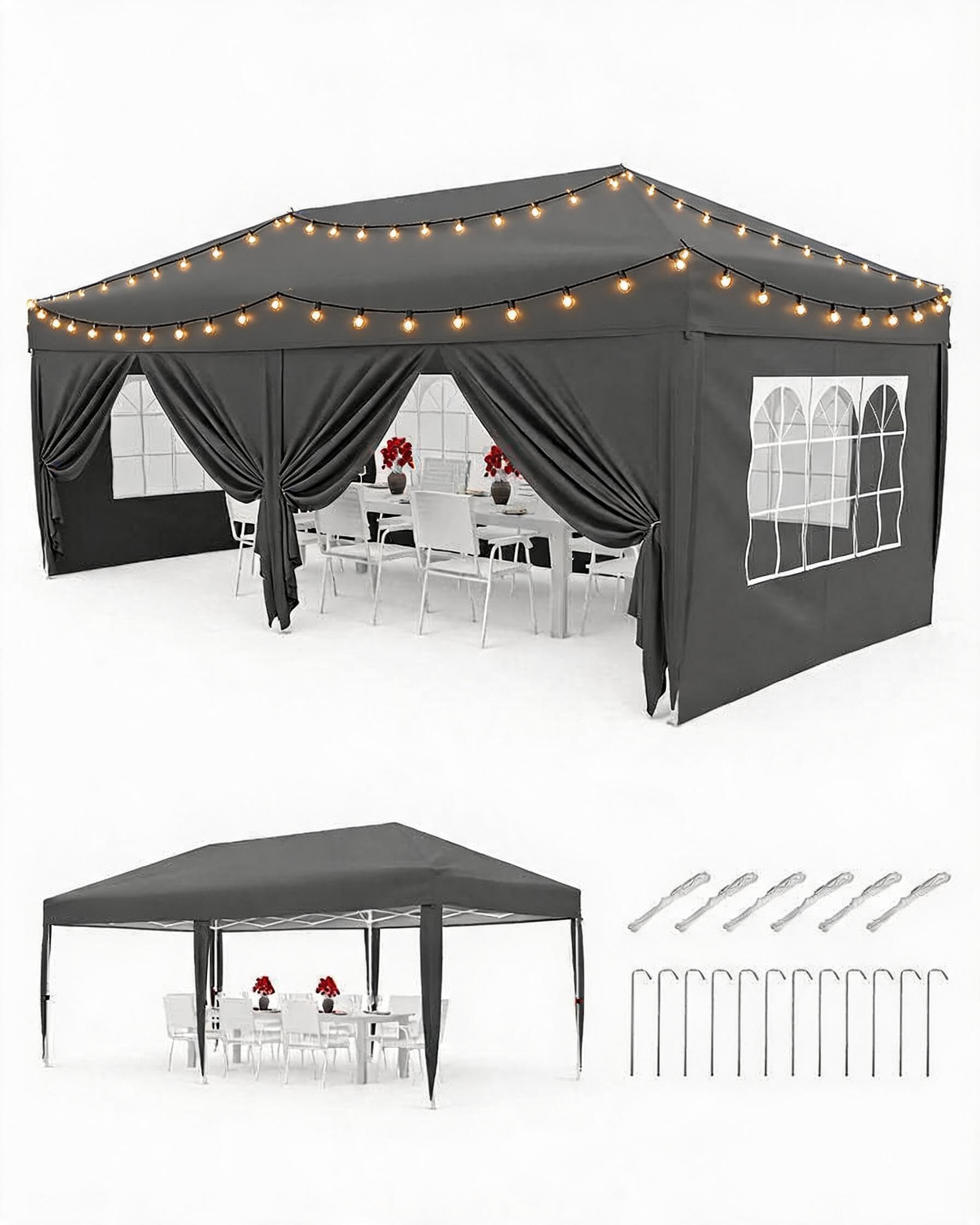 3×6m Heavy Duty Pop Up Gazebo with Sidewalls,Grey