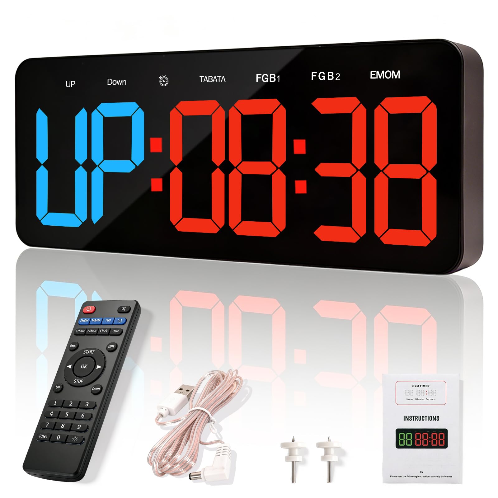 Timer Sport,Minuteur et Chronomètre Digital,Horloge Murale Numérique avec Télécommande,Gym Timer 12/24H pour Fitness Home Gym School