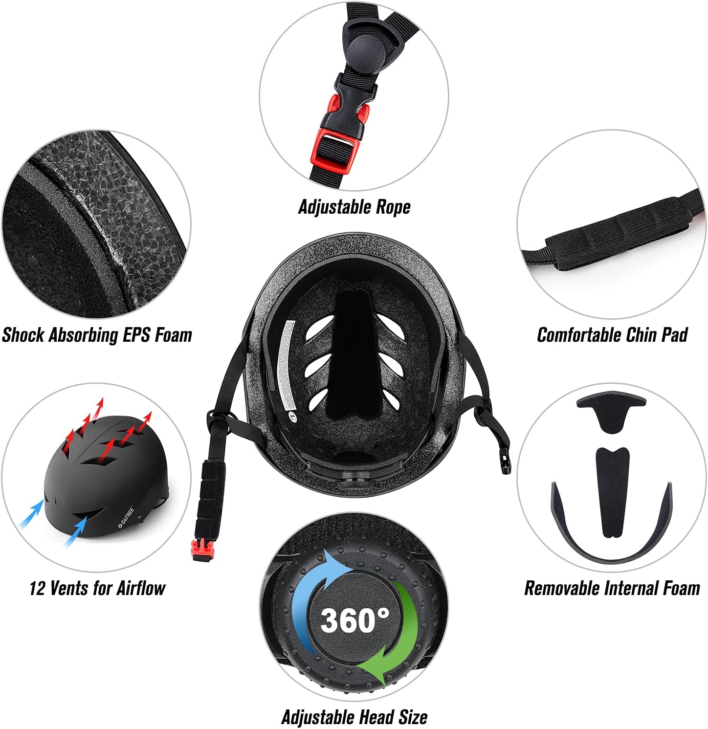 G4Free Youth Adult Skate Helmet, Protective Gear with Elbow Knee Wrist Pads for Multi-Sports Skateboarding Bike Riding Hiking Scooter Inline skatings Longboard : Sports & Outdoors