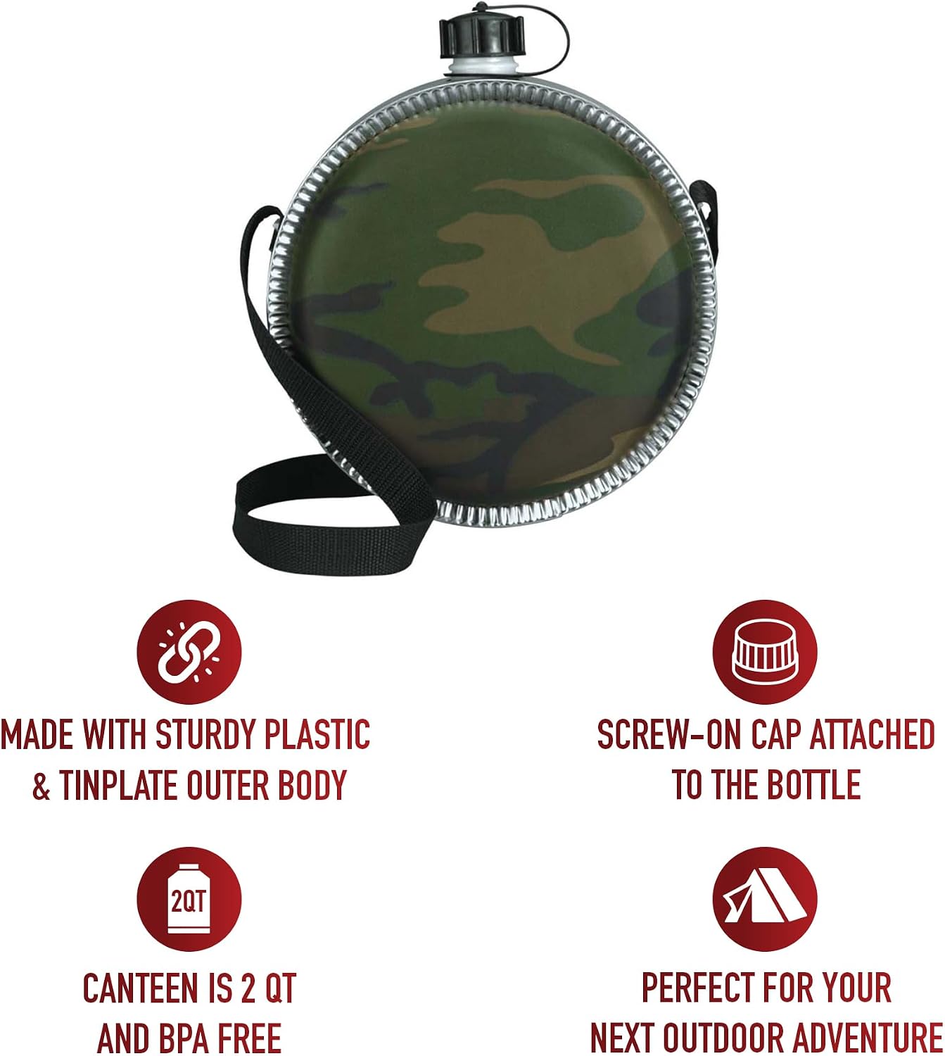 Rothco Woodland Camo 2 QT Desert Canteen - BPA Free, Ideal for Camping and Outdoor Gear