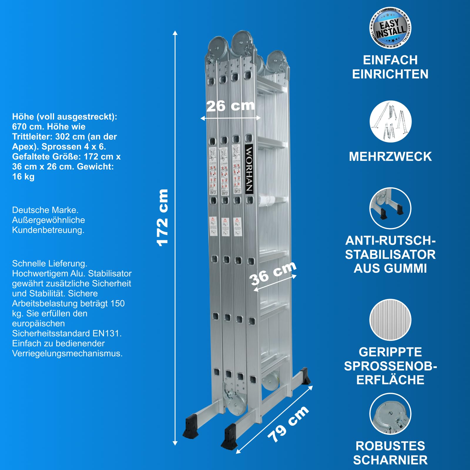 MEHRZWECKLEITER ANLEGELEITER STEHLEITER 670cm AUS Aluminium Leiter 6,7m KS6.7