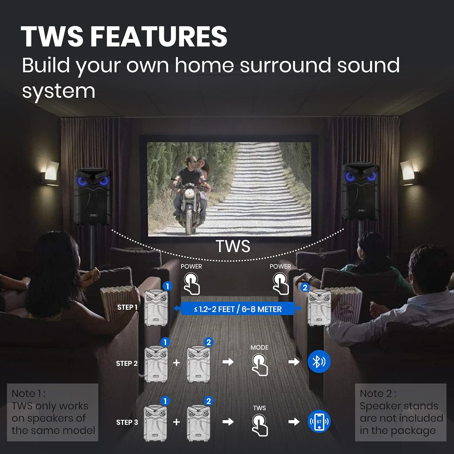 Moukey Portable Bluetooth Speaker, Big Woofer PA System for Christmas, Powerful Sound, Karaoke Machine w/ 2 Wireless Microphones and Echo/Treble/Bass Adjustment, Support TWS/REC/AUX/MP3/USB/TF/FM