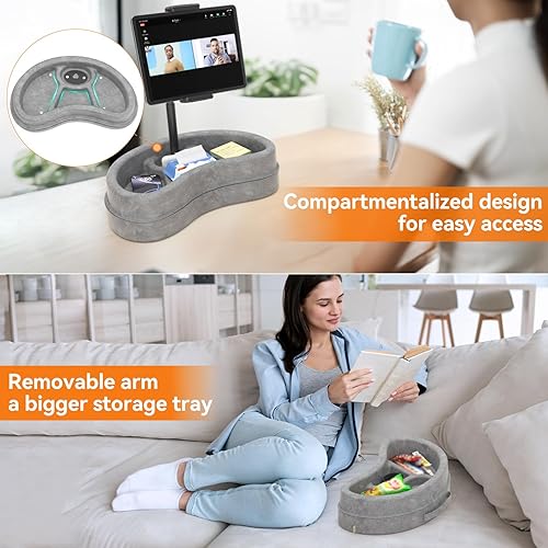Miniatura 4 de KDD Soporte de almohada para tableta con bandeja de almacenamiento, soporte ajustable para iPad para regazo, cama y escritorio, soporte giratorio de