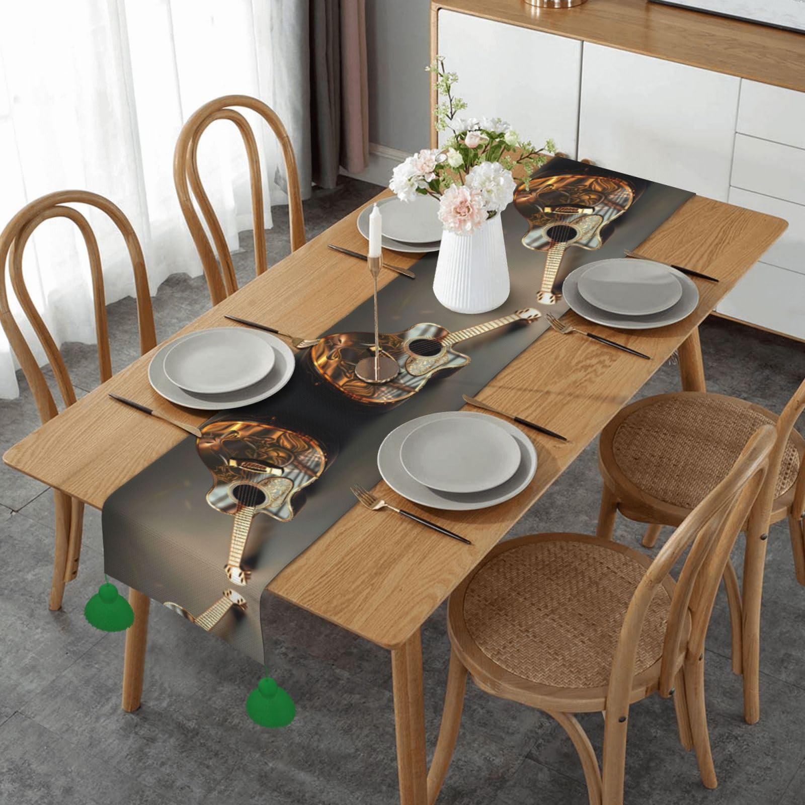 Chemin de table guitare pour mariage style ferme et repas de fête