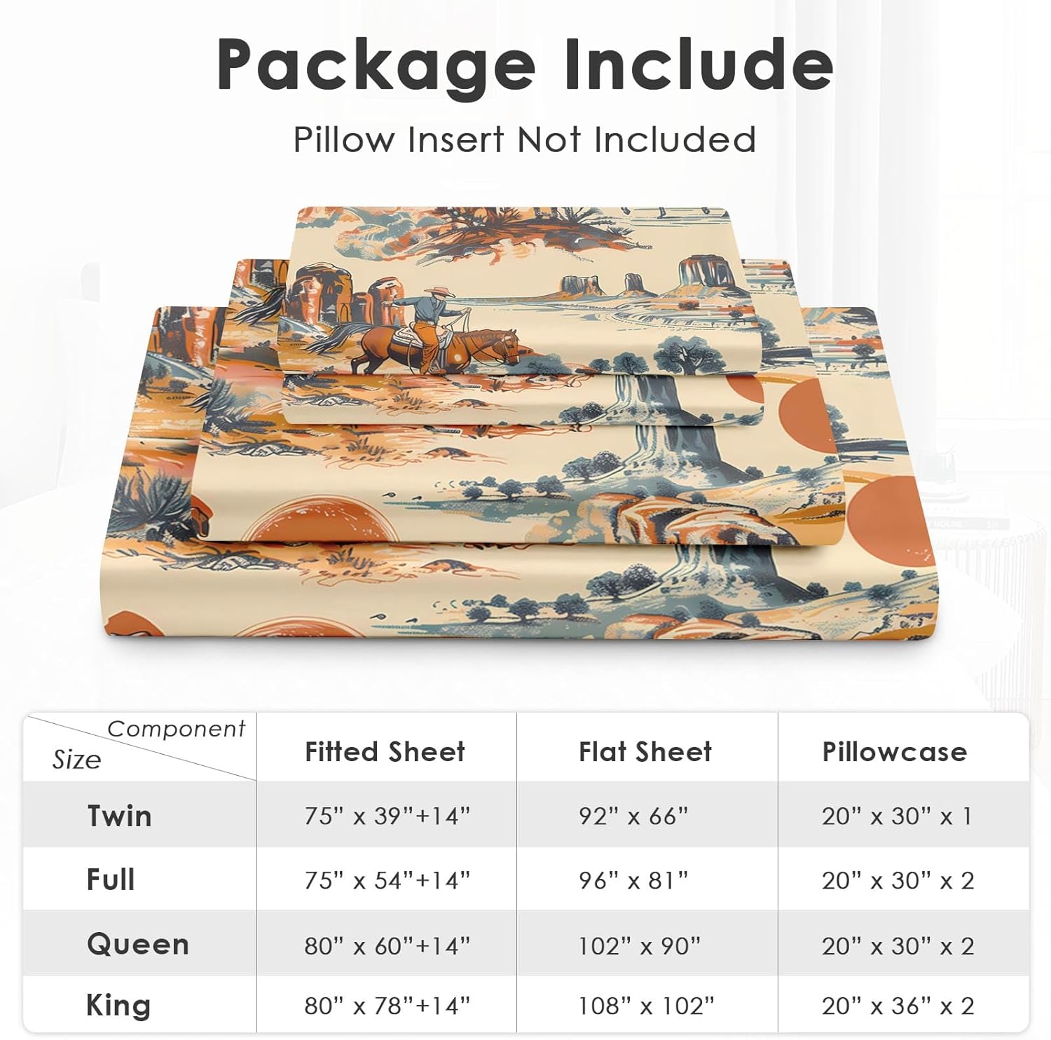 Twin Size Bed Sheet Sets, Vintage Western Cowboy Soft Microfiber 3 Pcs Bedding Sets for Kids and Adults Bedroom Bed Decor, West Horse Desert Flat, Fitted Sheet and Pillowcases - Image 6