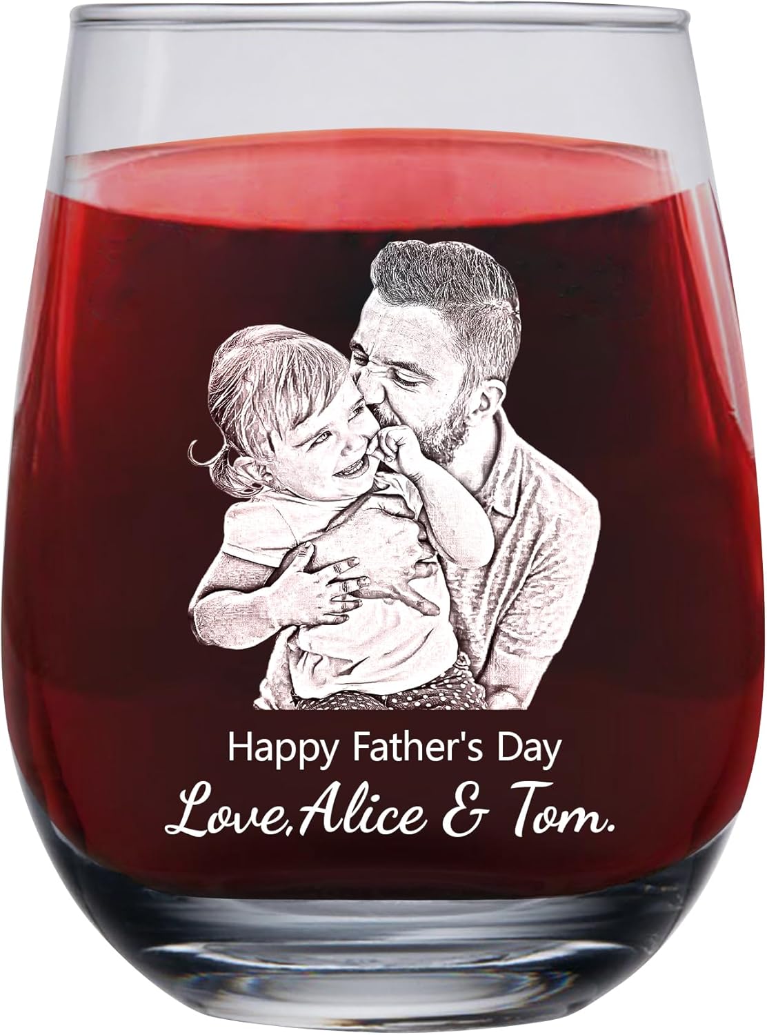 Personalized Engraved Photo Stemless Wine Glass,Custom Drinking Glass Unique Barware Gifts for Men Dad Husband Papa Grandpa,Father’s Day Birthday Gift from Daughter Son Kids Wife, Style 2
