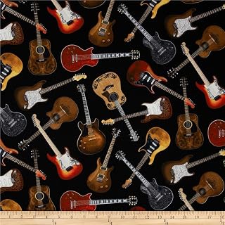 Timeless Treasures Guitars Black, Quilting Fabric by the Yard