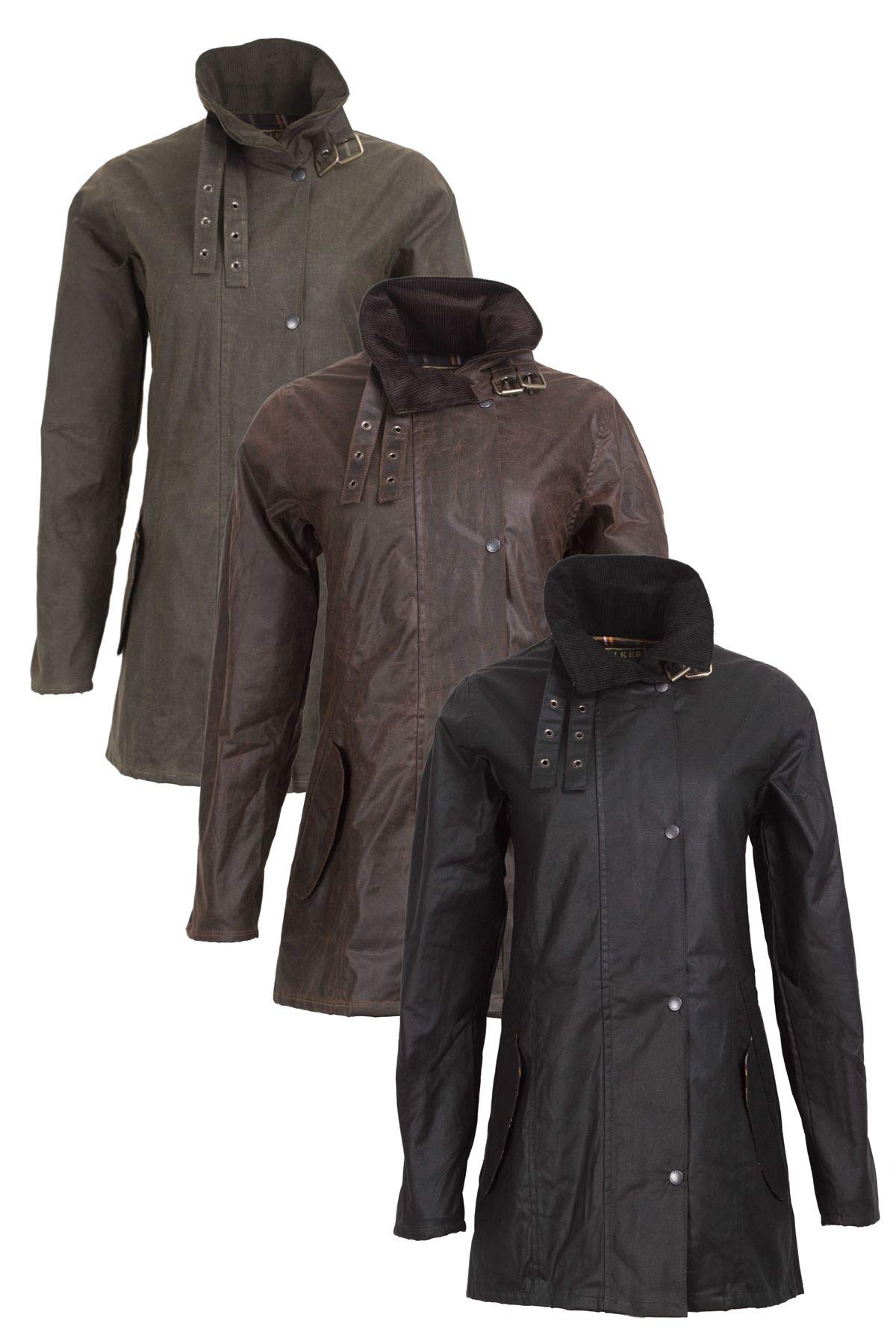 WALKER AND HAWKES Katrina - Damen Outdoor-Jacke mit 3/4-Länge - 100% gewachste Baumwolle - Olivgrün - 40