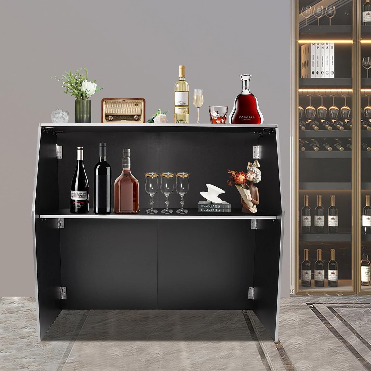 Bars, 47.75 x 19.5 x 42.75 Inches Portable Event Bar Foldable Bar Table Freestanding Reception Counter Home Bar Furniture Bar Cabinet for Outdoor Parties, Trade Shows, Corporate Events