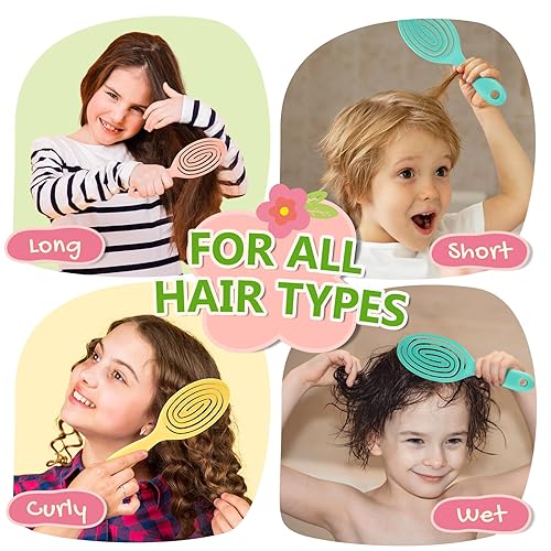 Miniatura 6 de RHOS Cepillo desenredante para niñas, niños y niños, cepillo de pelo con cerdas suaves para cabello rizado, fino, corto, largo, húmedo y seco,