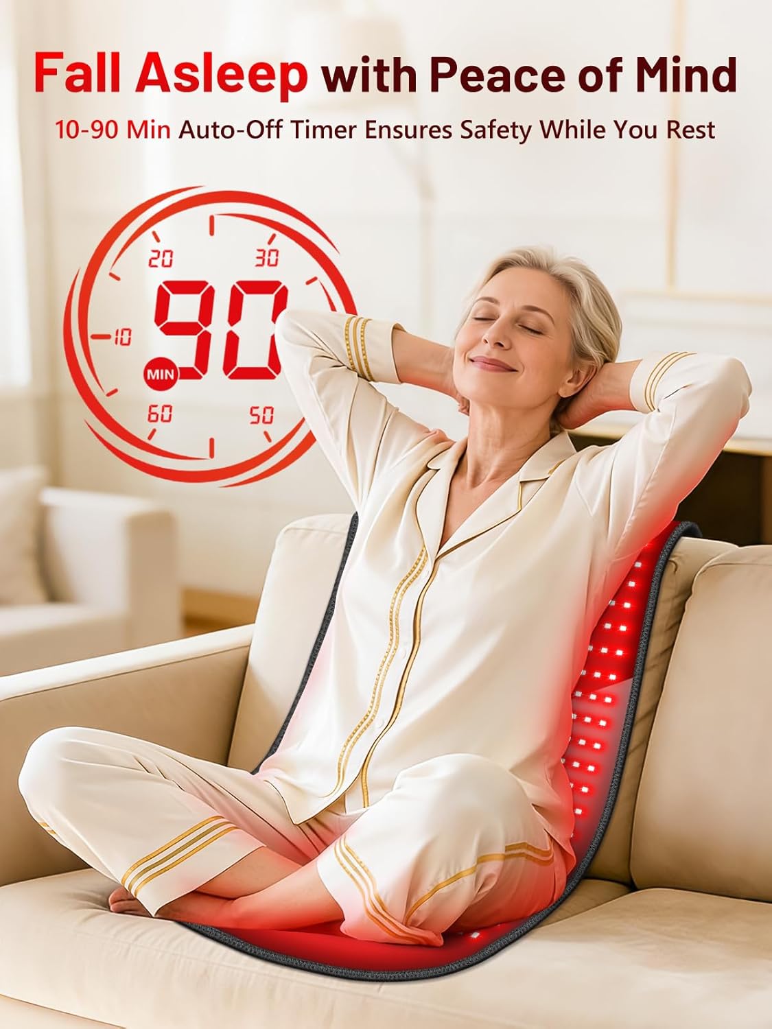 35.4'' x 17'' Large Red Light Therapy Mat for Body, 500 LEDs 660nm& 850nm Near Infrared Light Therapy Pad Wrap Belt Blanket, with Timer & Controller for Back Waist Shoulder Knee Joint Muscle - Image 6