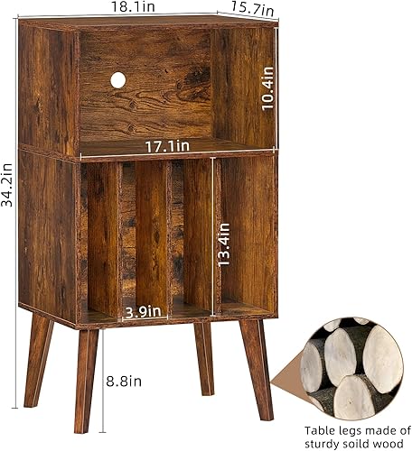 Miniatura 39 de Lerliuo Soporte para tocadiscos, soporte para tocadiscos de nogal con capacidad para hasta 160 álbumes, mesa de gabinete de almacenamiento de vinilo