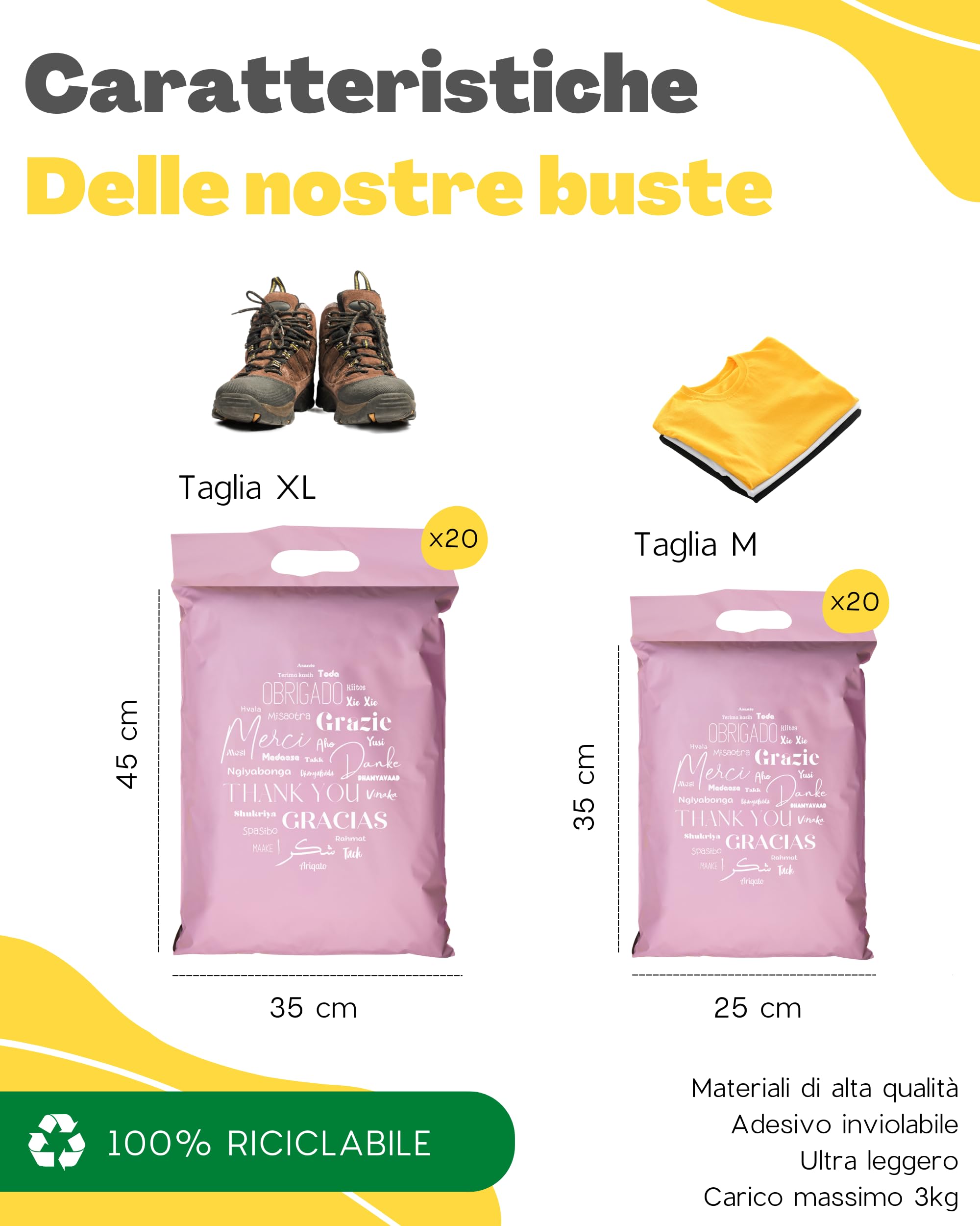 Sacchetti Spedizione in Plastica 40 Buste per Spedizioni Vinted con Tasca per Bollettino 2 Taglie M/XL Non Trasparenti Ultra-Resistenti Pochette Postali con Maniglia