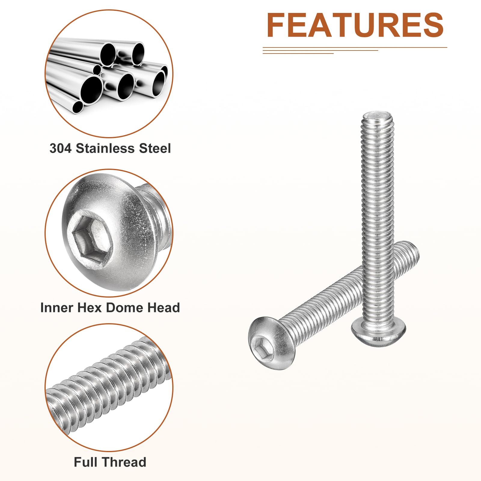 DTGN M8-1.25x55mm Button Head Socket Cap Screws, 10Pack, Good for Machine, 304 Stainless Steel 18/8 - Image 4