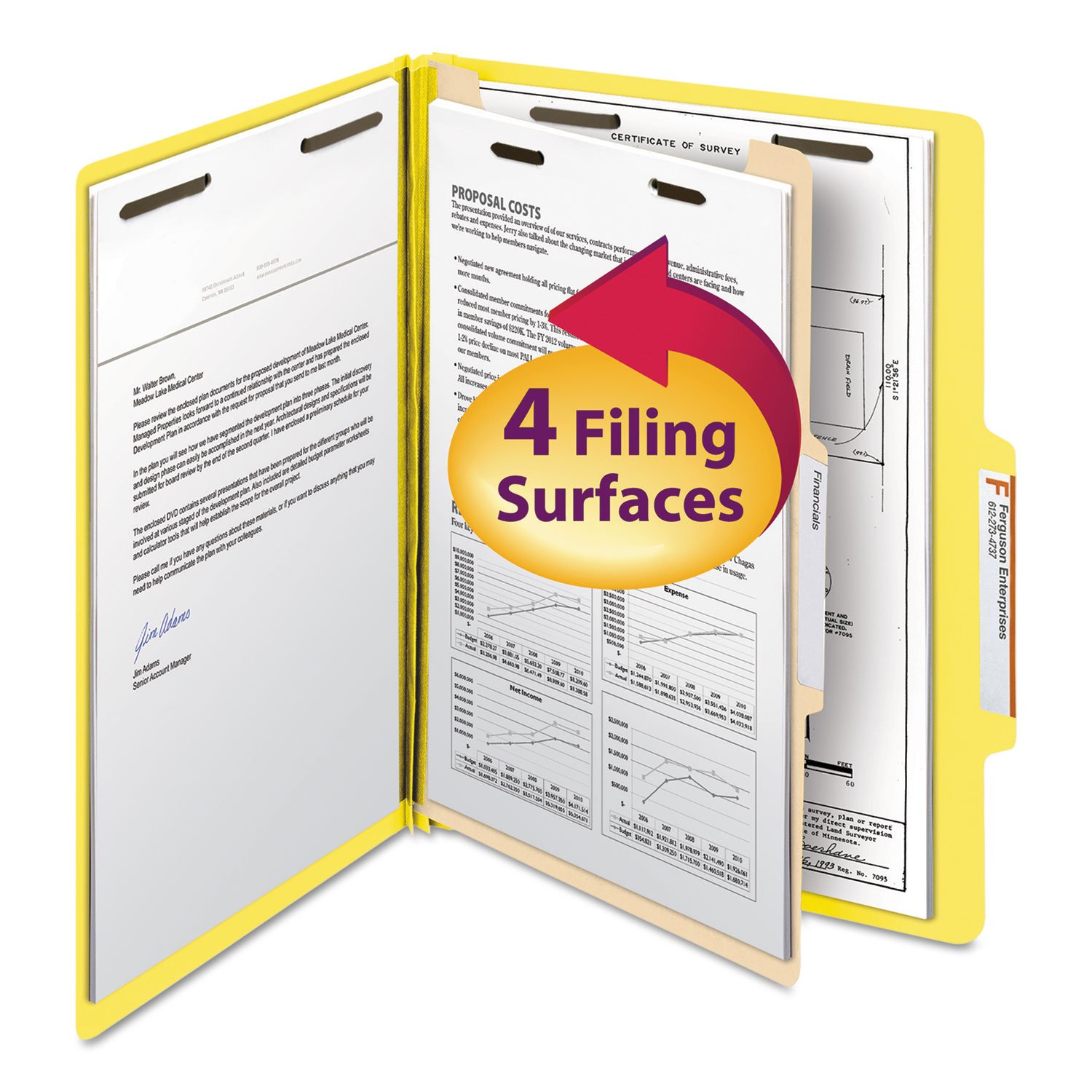 Smead Classification File Folder, 1 Divider, 2" Expansion, 2/5-Cut Tab, Letter Size, Yellow, 10 per Box (13704)