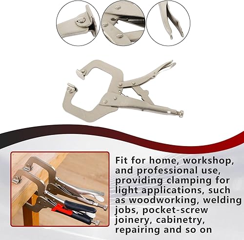 Miniatura 6 de findmall 6 abrazaderas C de bloqueo de 11 pulgadas con almohadillas giratorias, mesa de alicates de bloqueo tipo C de alta resistencia y agarre de