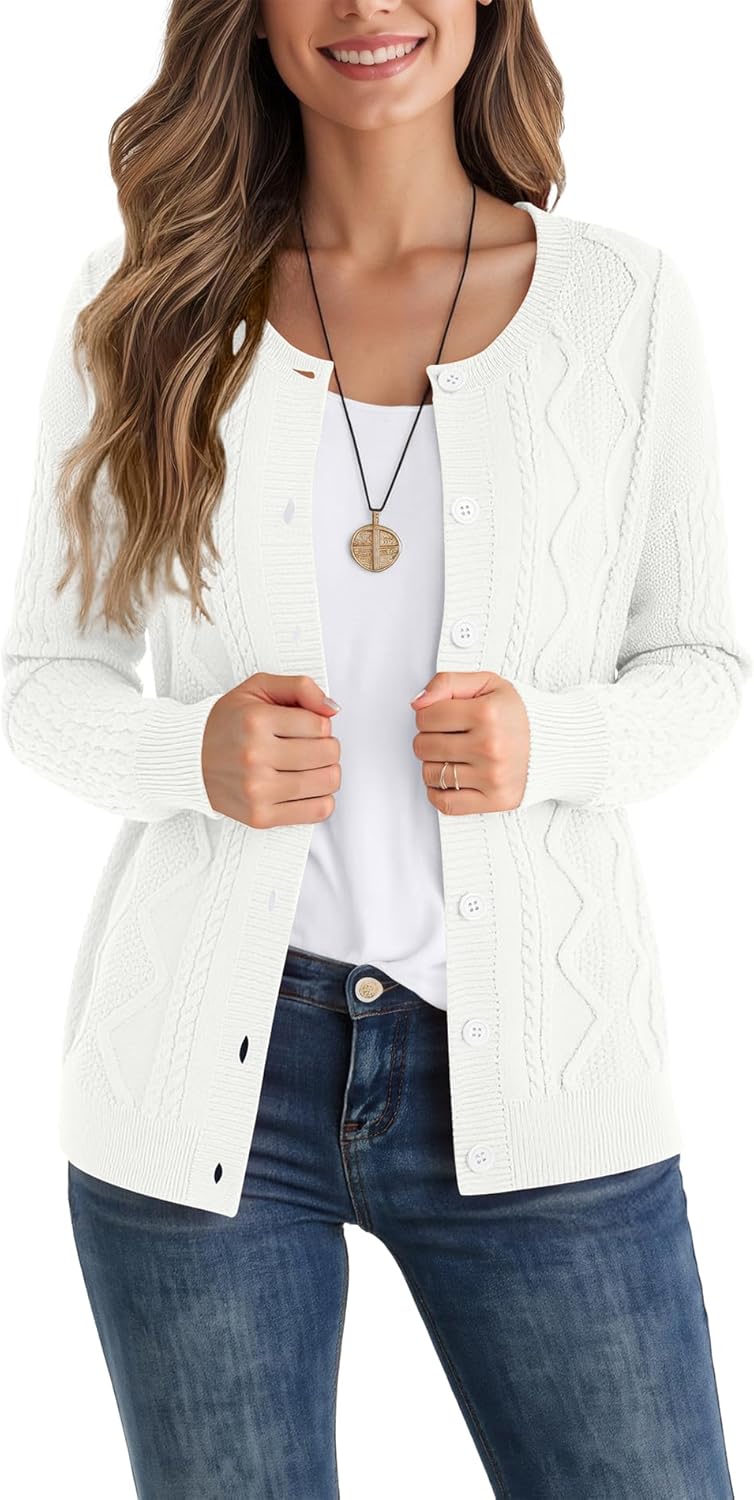 CZYINXIAN Women's Cable Knit Cardigan Sweater Casual Long Sleeve Open Front Button Down Fall Outerwear - Image 2