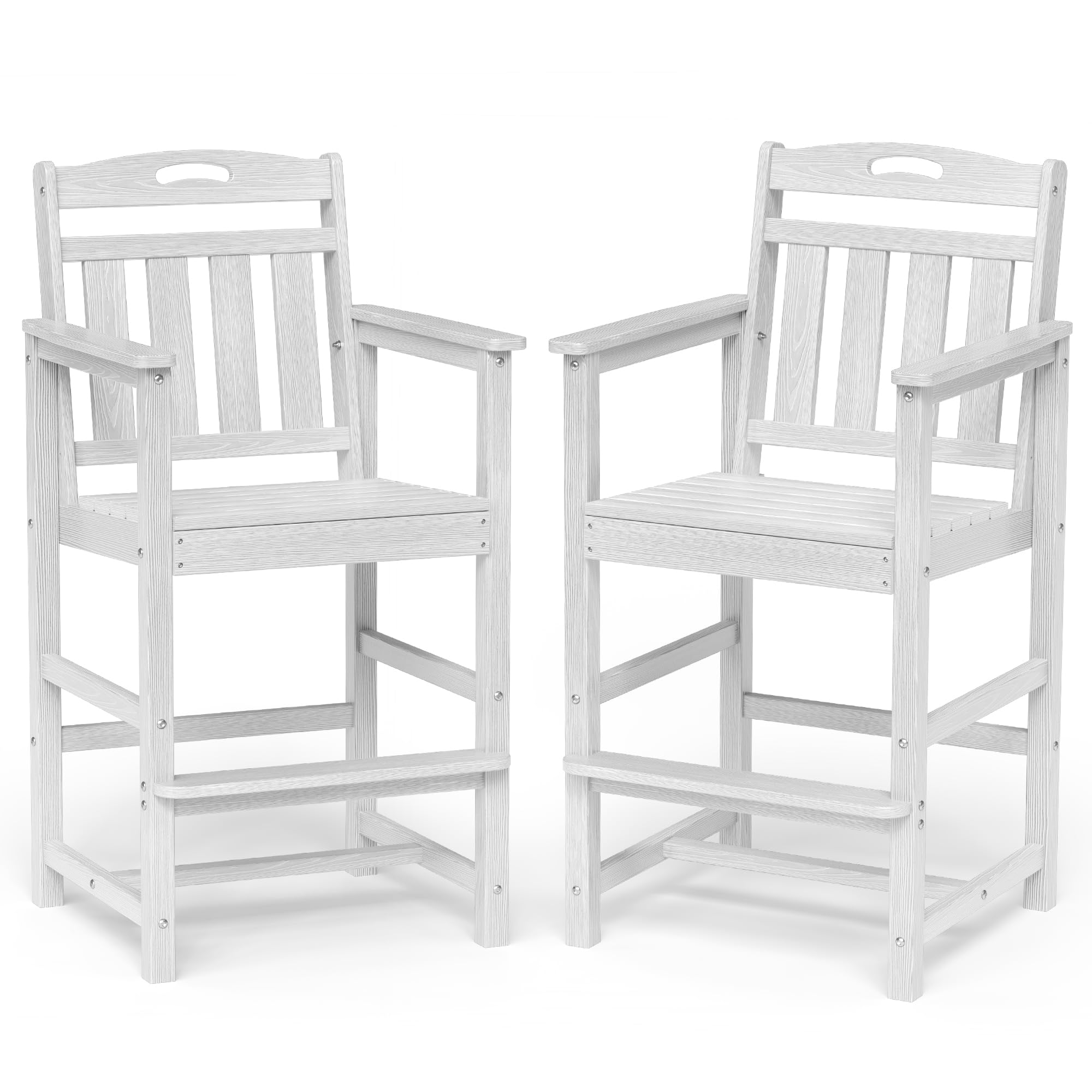 Ciokea Outdoor Bar Chairs, Oversized Adirondack Patio Bar Stools with 27" Seat Height, HDPE Heavy Duty Modern Tall Outdoor Chairs Bar Funiture for Bar Deck Balcony Kitchen Counter Yard, White
