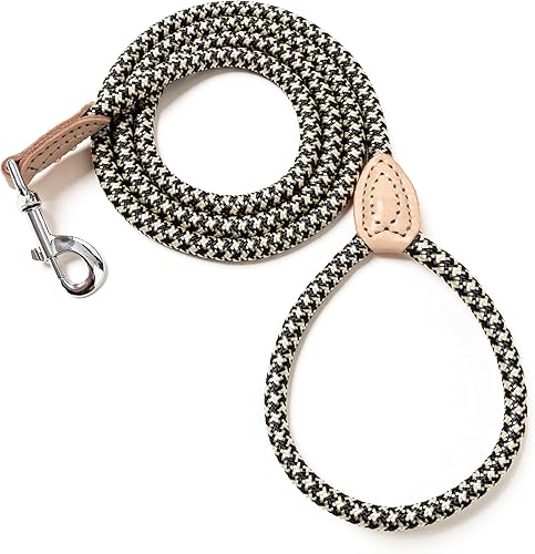 Miniatura 30 de Mile High Life Correa de perro con asa envuelta de cuero genuino, con cierre resistente para perros pequeños, medianos y grandes (gris, 4 pies)