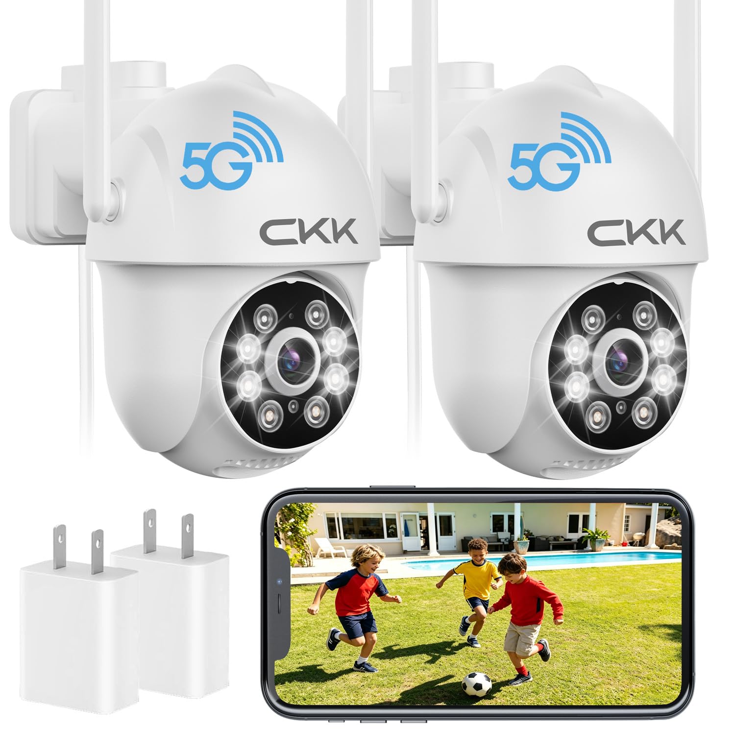 CKK 2K Security Camera Wireless Outdoor, 2.4G/5G Wireless, 360 Degree PTZ, PIR Motion Detection, Color Night Vision, 2-Way Talk, IP66 Waterproof, Audible & Floodlight Alarm for Home-F15(2Pack)-image-46
