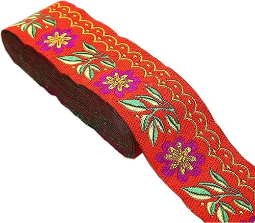 Miniatura 8 de Cinta jacquard de hojas de margarita en ondas, 7 yardas, 2 pulgadas, bordada floral, para adornos, suministros de manualidades (rosa)