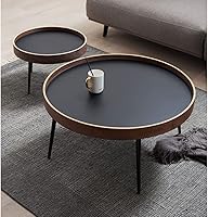 Vista 2 de Mesa de Centro - Juego de 2 mesas auxiliares redondas pequeñas de madera con patas de metal para sala de estar, apartamento, mesa de té