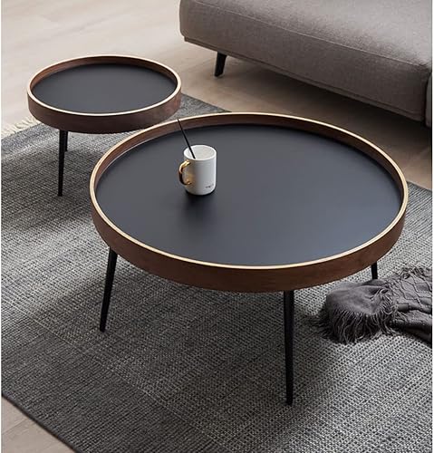 Miniatura 2 de Mesa de Centro Round Nesting Coffee Table Set of 2 Small Round Side Table Wooden Sofa Table with Metal Legs for Living Room Apartment Tea Table