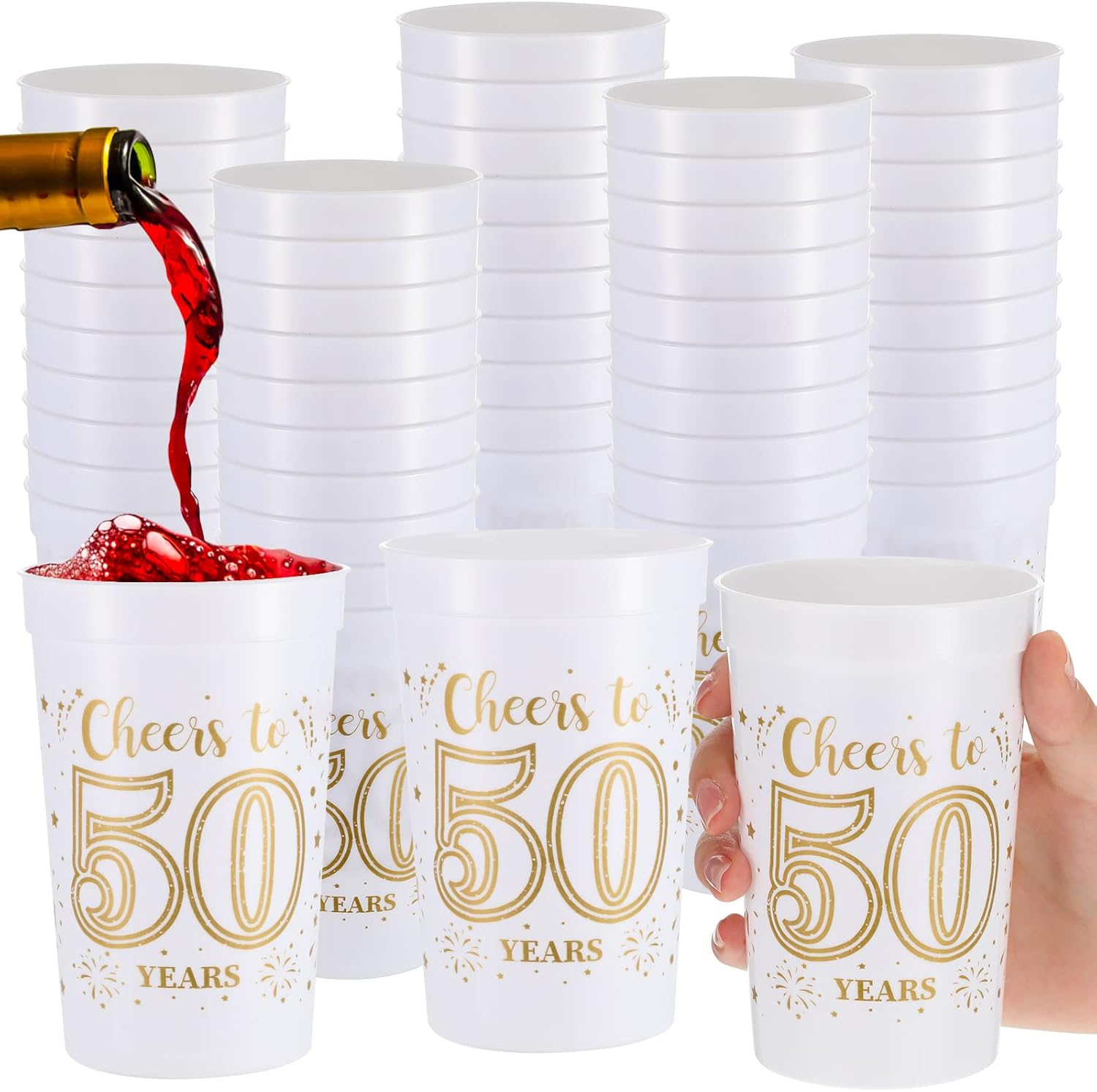 Lallisa 40 Pcs 70th Birthday Cups Bulk 16 oz Cheers to 70 Years Plastic Party Cups Stadium 70th Birthday Decorations Party Favors Anniversary Supplies for Men and Women, Gold and White